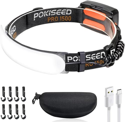 POKISEED LED headlamp 1500 lumens front view for bright hands-free visibility