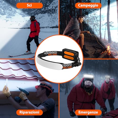 POKISEED three-mode headlamp with high, low, and strobe settings