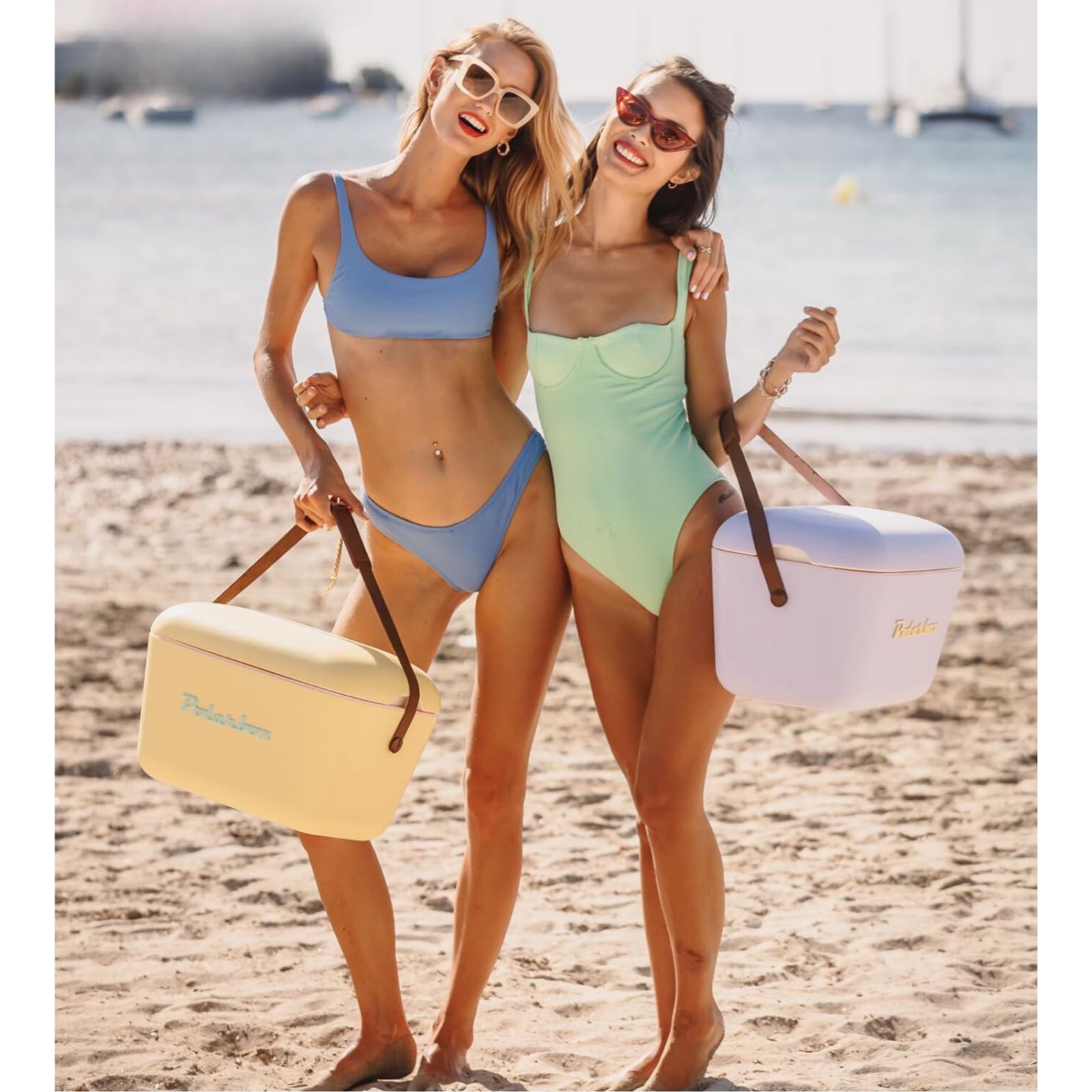 Polarbox lilac retro cooler side strap view highlights easy-carry comfort.