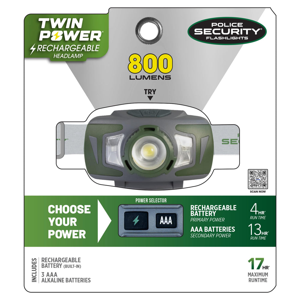 Police Security Ryder headlamp dual power with USB-C charging and alkaline option