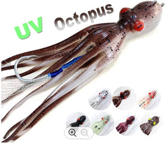 Vertical Trolling Polpoctus 190g brown glitter uv side view highlights soft rubber construction for durability under pressure.