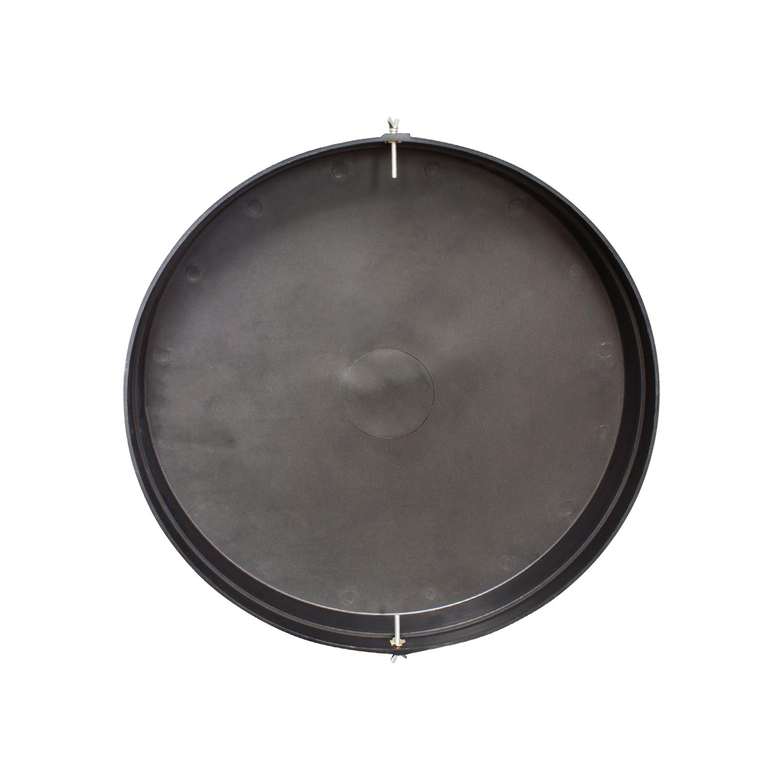 Close-up of lid securing a 55-gallon deer feeder drum