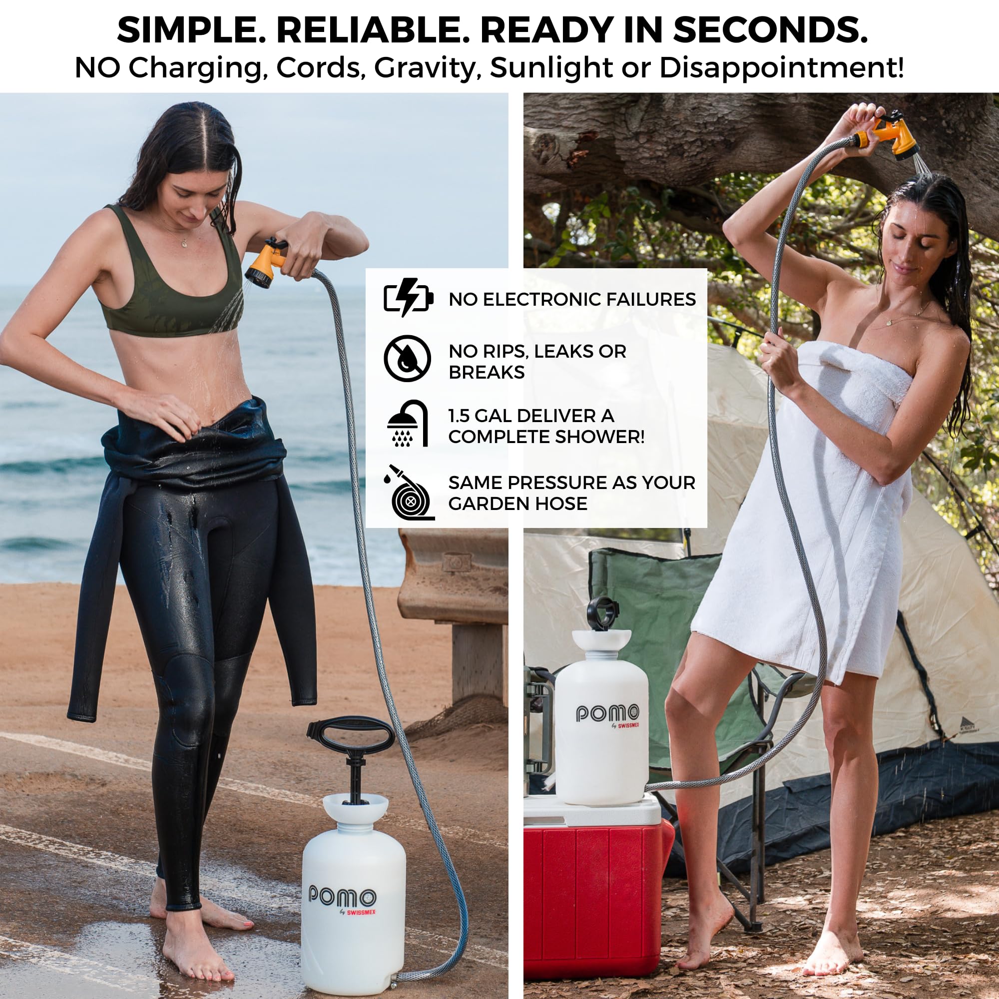 Pomo outdoor shower setup for camping keeps tents and gear rinsed clean