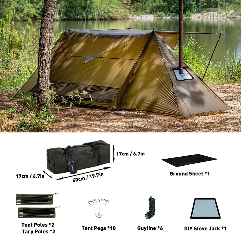 Pomoly STOVEHUT back panel highlights spacious interior for 1-2 campers