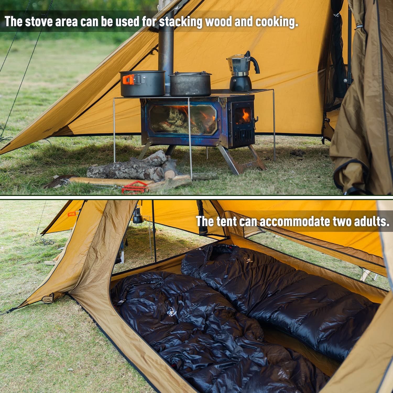 POMOLY STOVEHUT70 side door with rain curtain shows convenient access and protection.