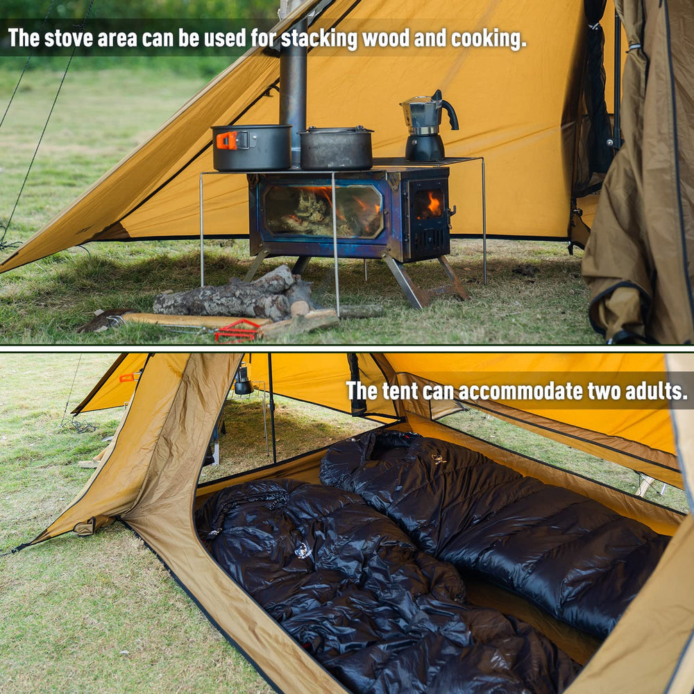 POMOLY STOVEHUT70 side door with rain curtain shows convenient access and protection.