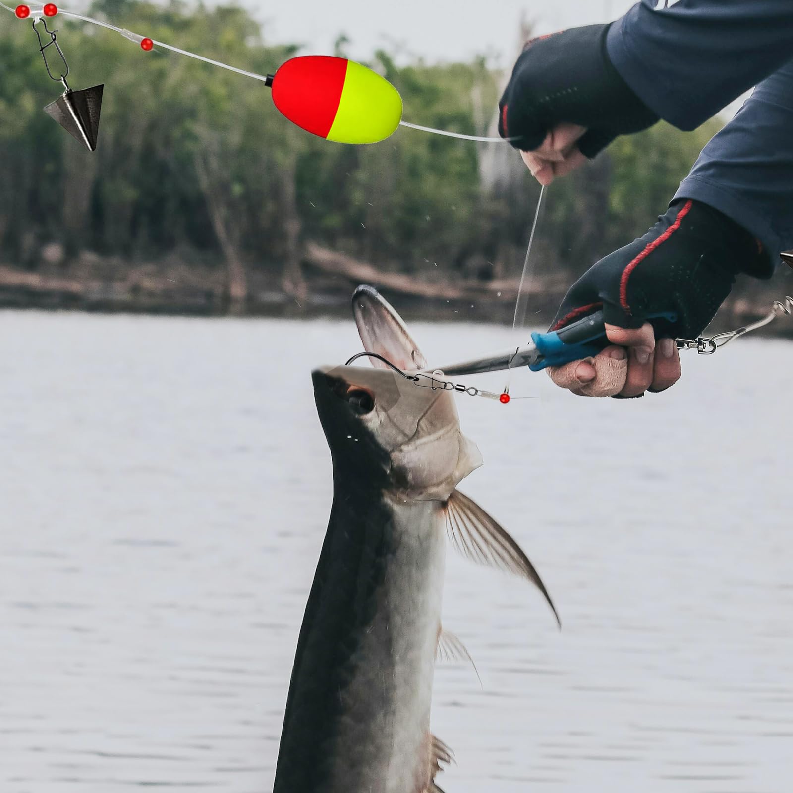 90LB leader and buoyant high-visibility float for big saltwater game