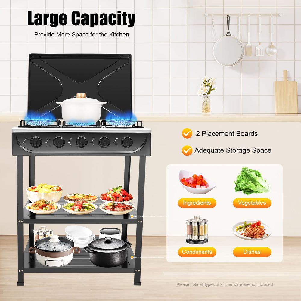 PoMuMOCic double storage shelves keep ingredients organized during outdoor meals.