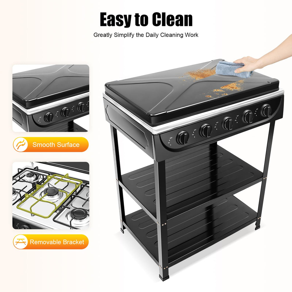 PoMuMOCic stove with sturdy support legs on uneven ground for stability.