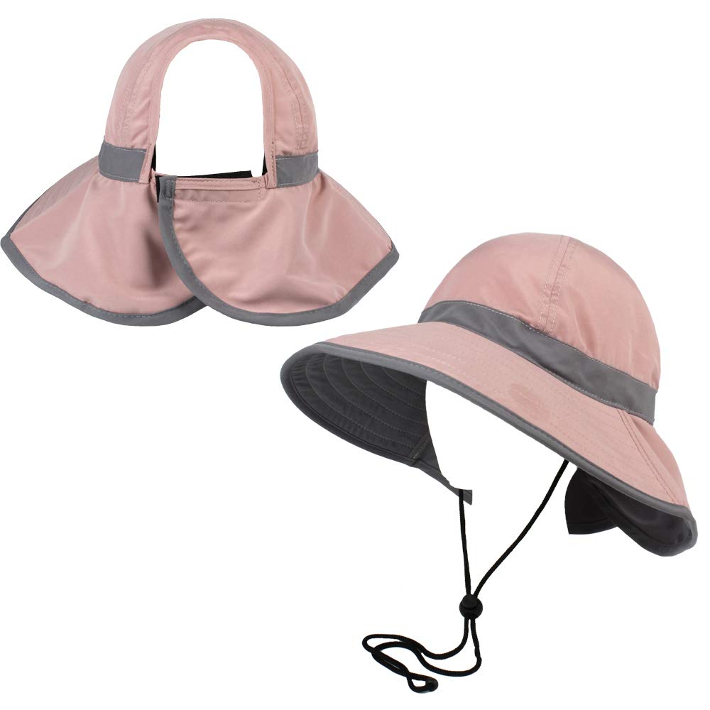 Ponyflo hat back opening keeps ponytails tidy on dusty pink hat