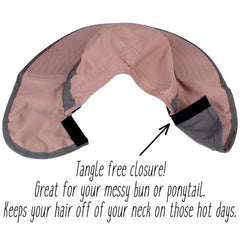 Ponyflo hat with UV protection shields sun on dusty pink style