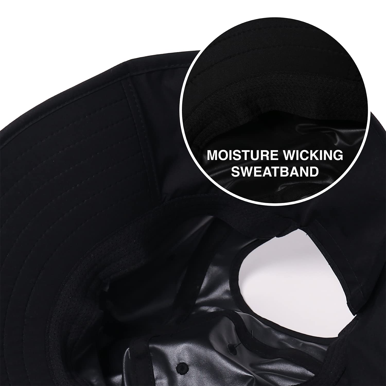 Ponyflo Sun Hat Black on-hiker image shows comfortable wear on trails.