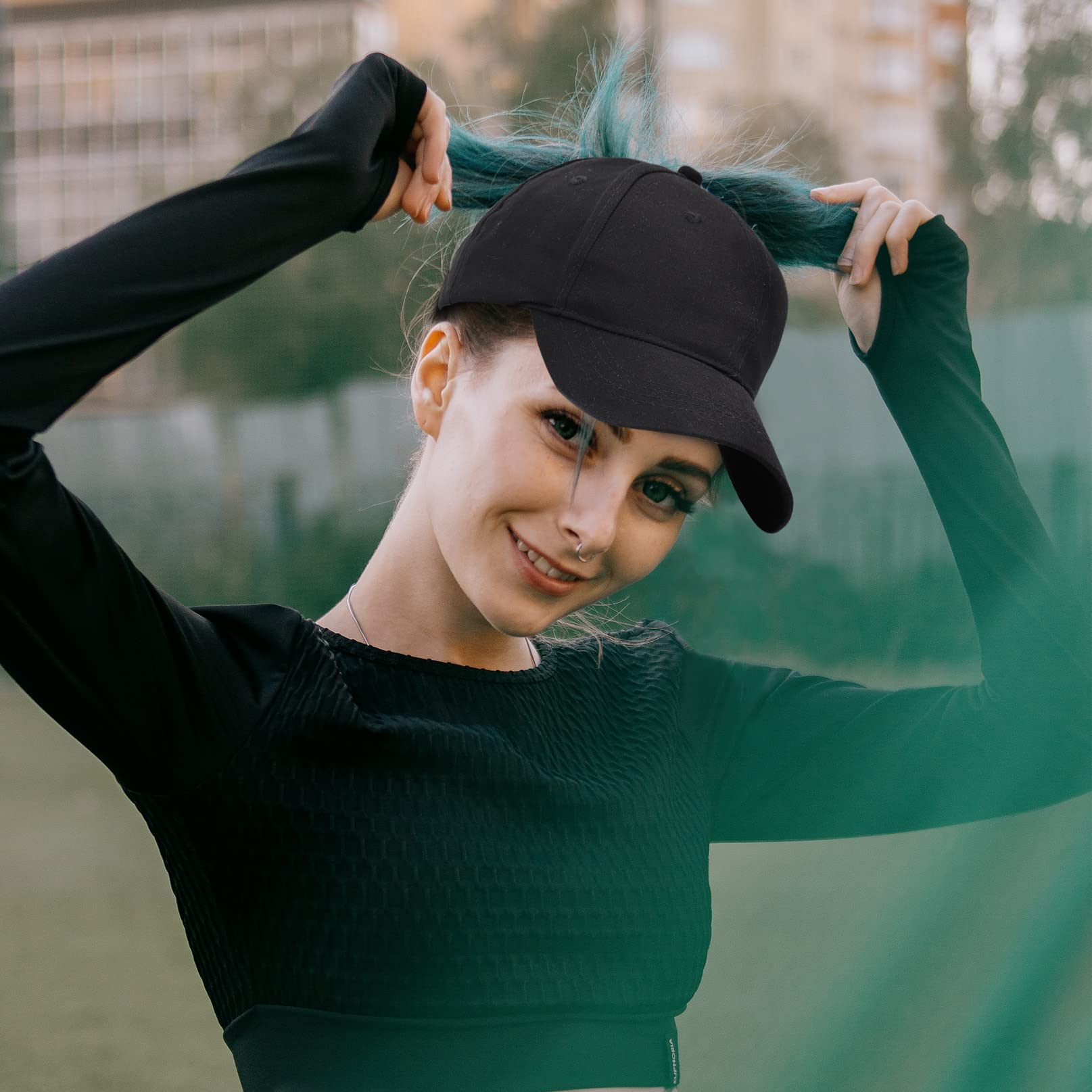 Folded ponytail baseball cap for compact storage