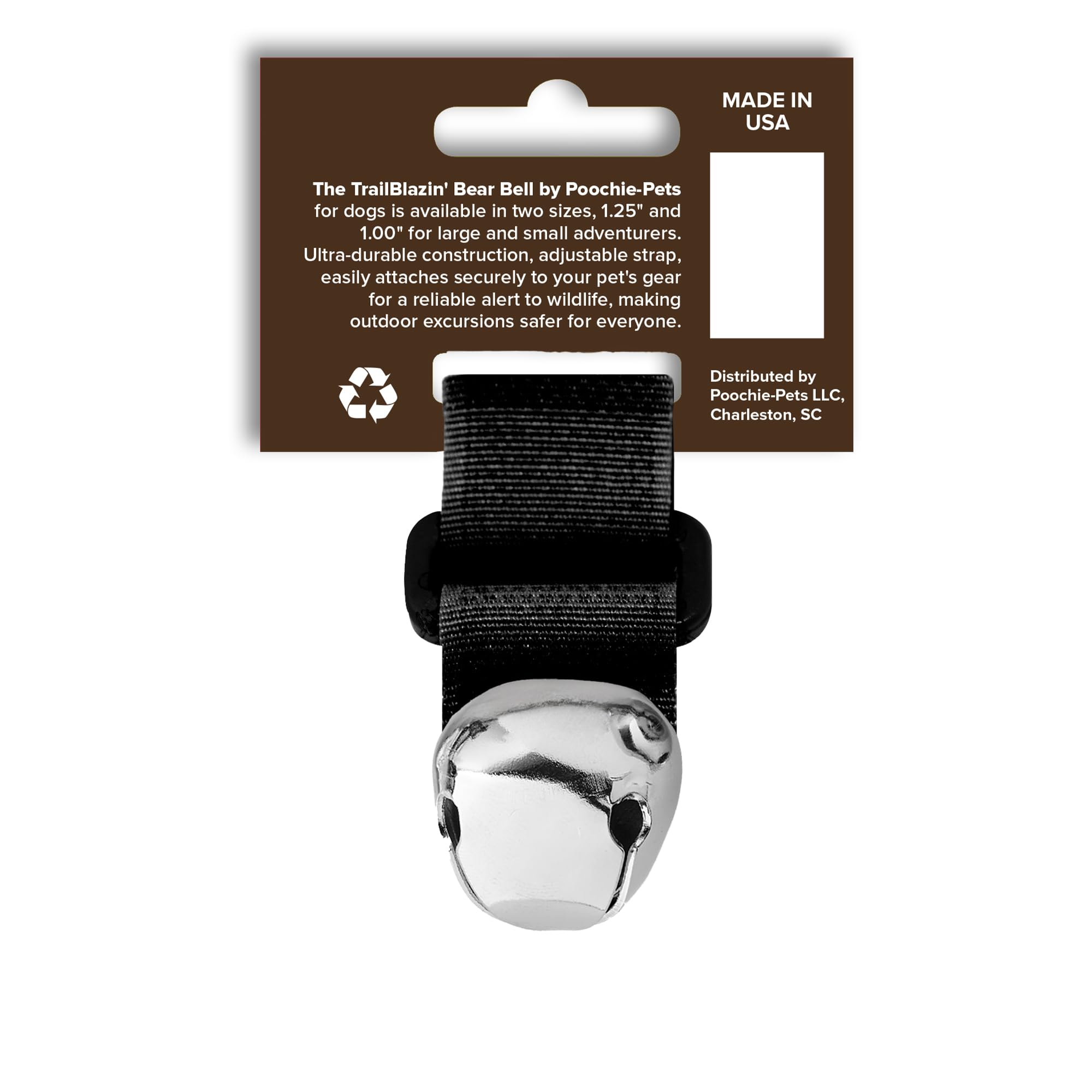 TrailBlazin’ Bear Bell close-up steel shows durable nickel-plated construction.