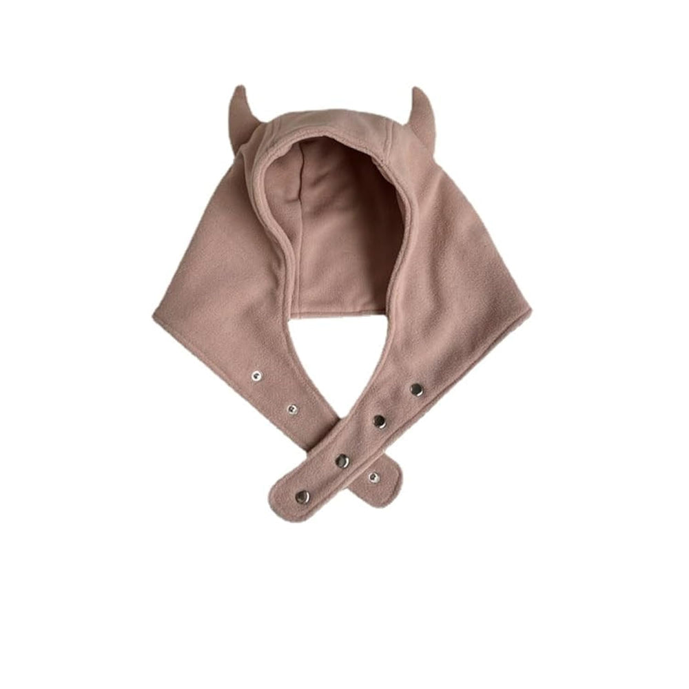 Pooyikoi Y2K polar fleece ear cap front view with horn accent for warmth