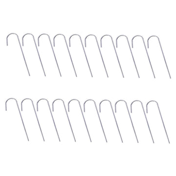 POPETPOP 24Pcs heavy-duty steel tent pegs with half-moon design for wind-resistant anchoring.