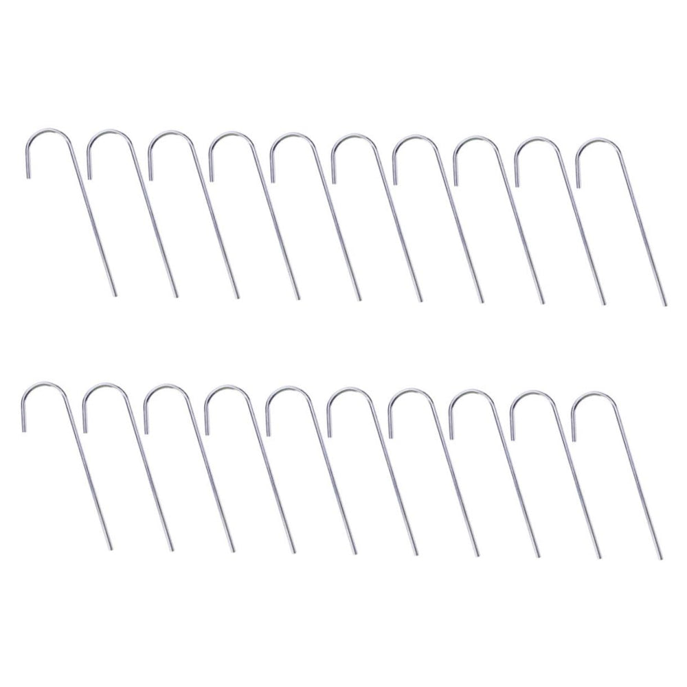 POPETPOP 24Pcs heavy-duty steel tent pegs with half-moon design for wind-resistant anchoring.