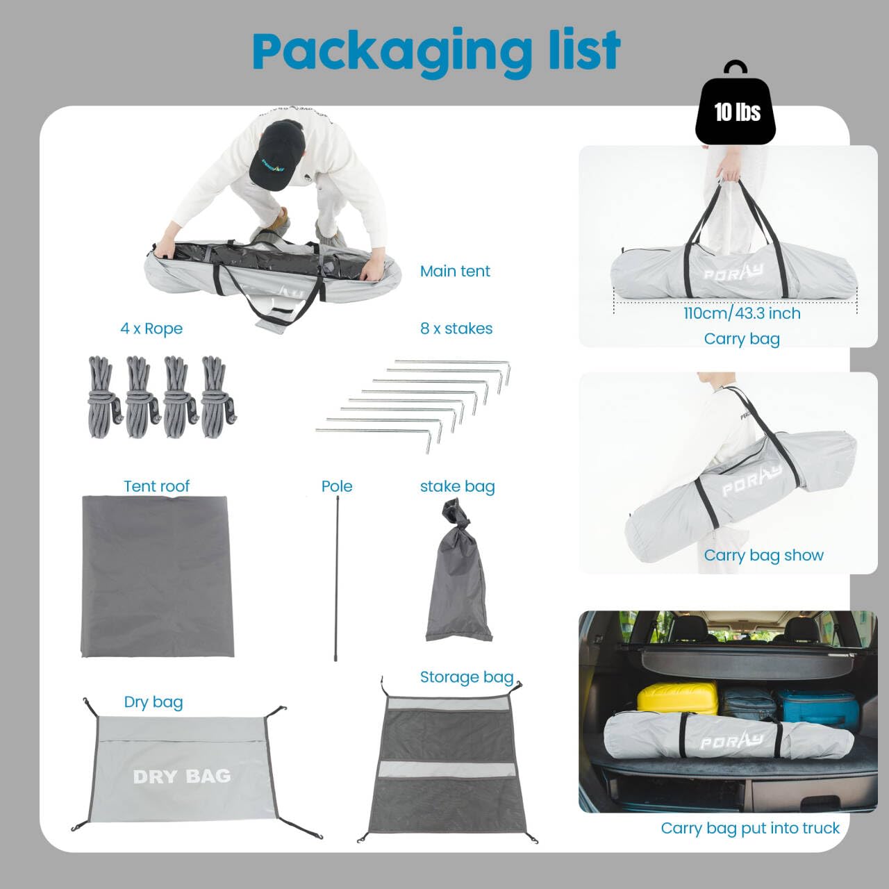 Porayhut portable camping shower tent deluxe floor drain design (note: reference image for context).