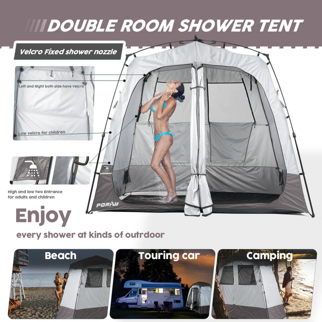 Porayhut portable camping shower tent deluxe inside space showing roomy layout for comfortable changing.
