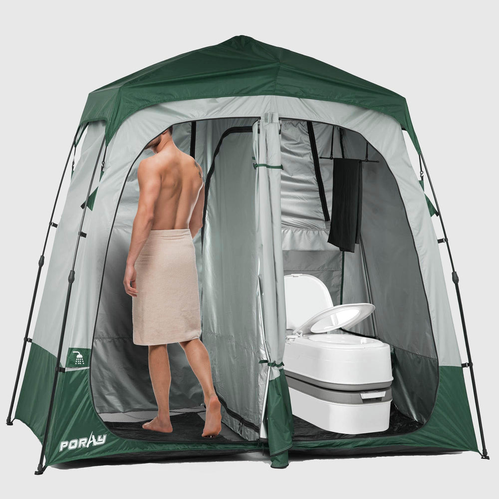 Porayhut portable camping shower tent deluxe setup angle view for easy privacy during changing