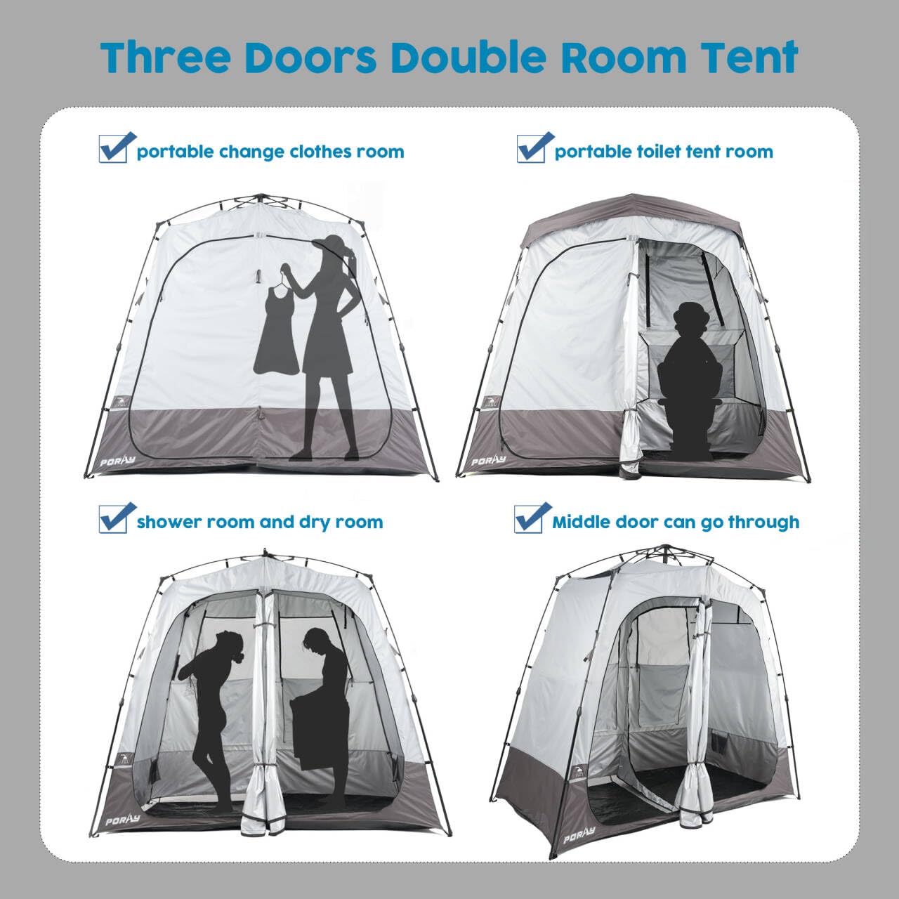 Porayhut portable camping shower tent deluxe two-room layout ideal for changing.