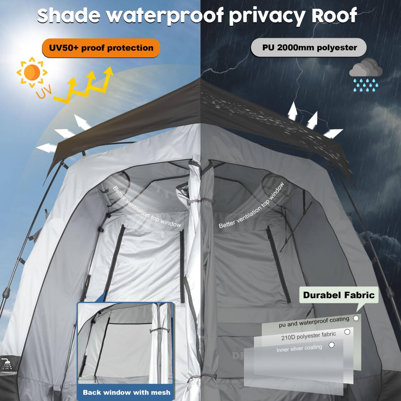 Porayhut portable camping shower tent deluxe waterproof PU2000 rating preserves gear outdoors.