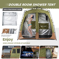 Porayhut portable camping shower tent setup highlights tool-free 30-second assembly for quick privacy.