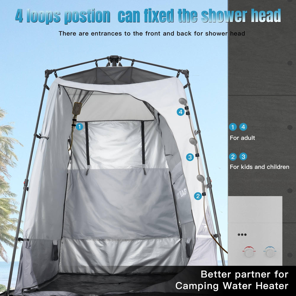 Porayhut privacy tent used as shower room or changing area.