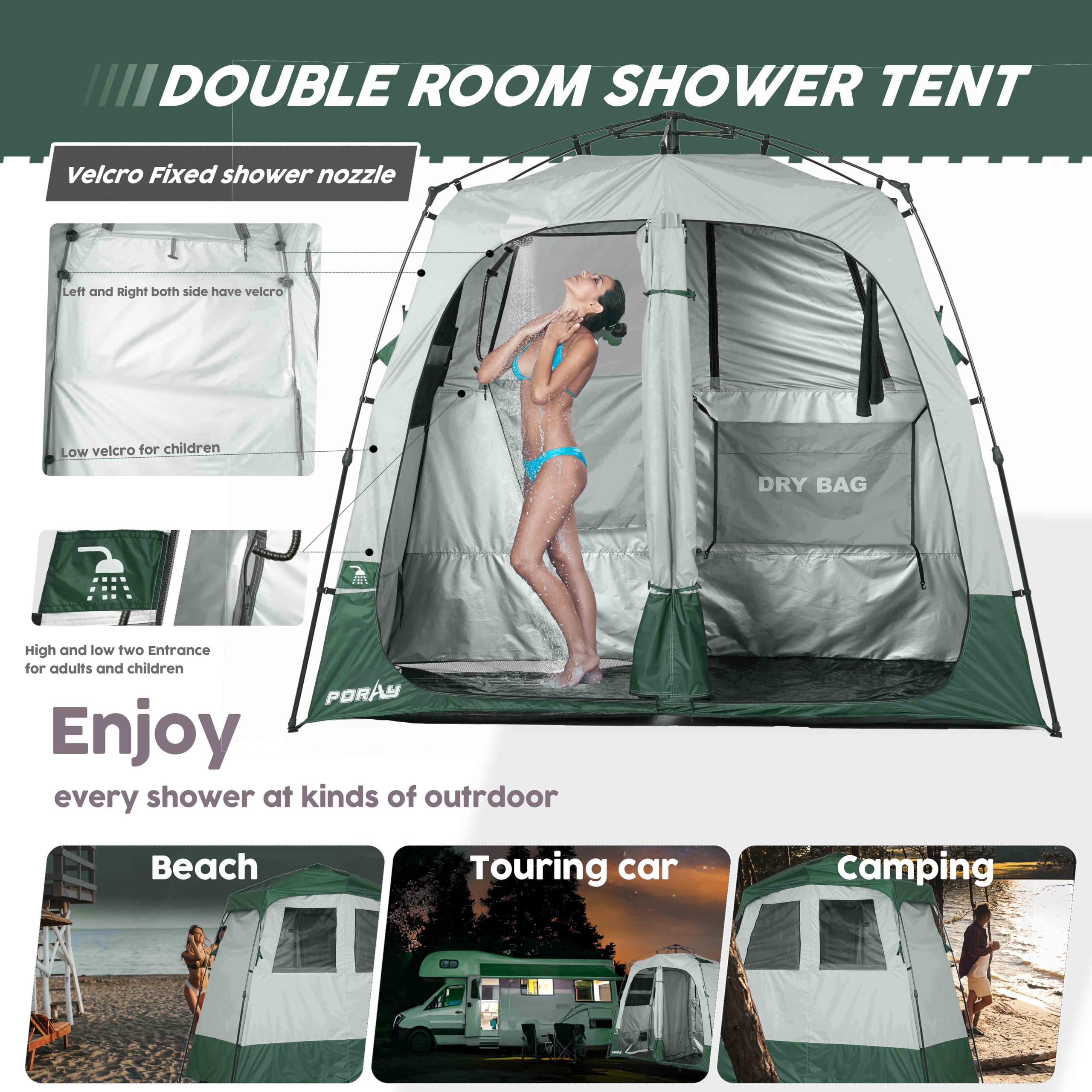 Porayhut shower tent interior roomy changing area and dry zone