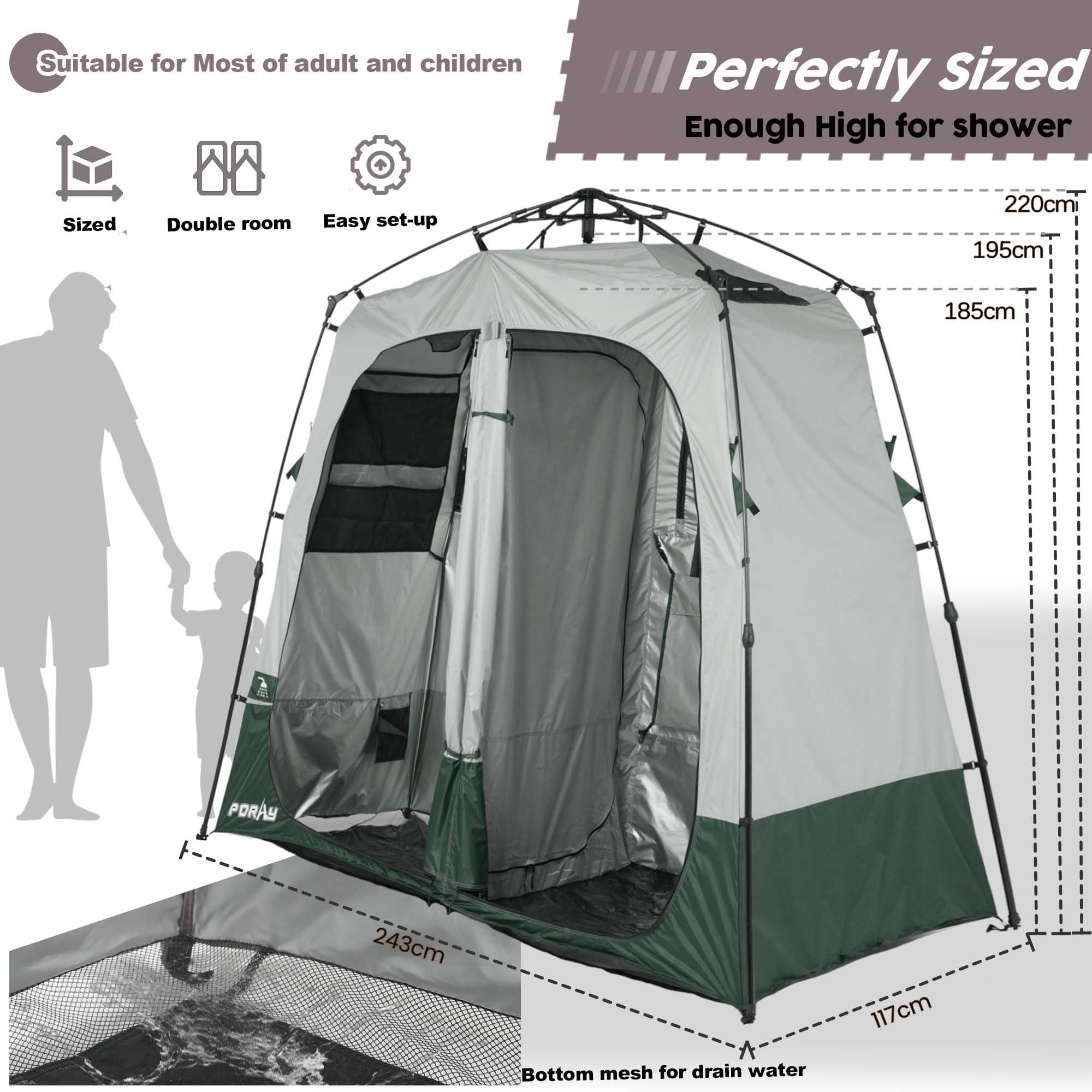 Porayhut two-room layout with floor drain design for easy cleanup