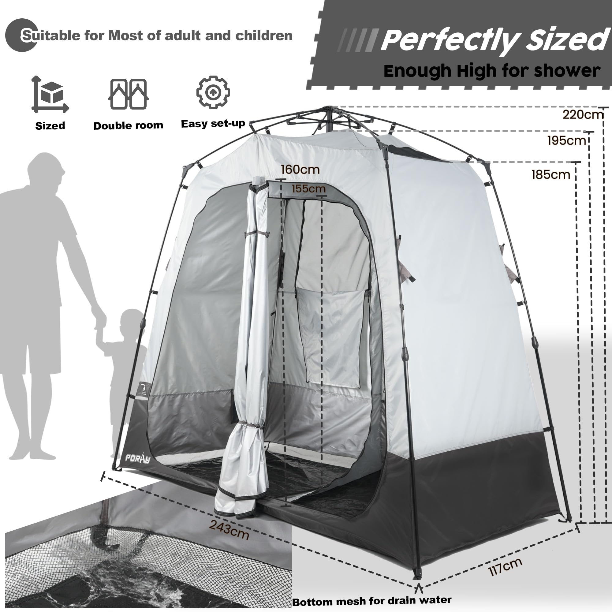 Porayhut two-room layout with separate dry and wet zones for easy bathing.