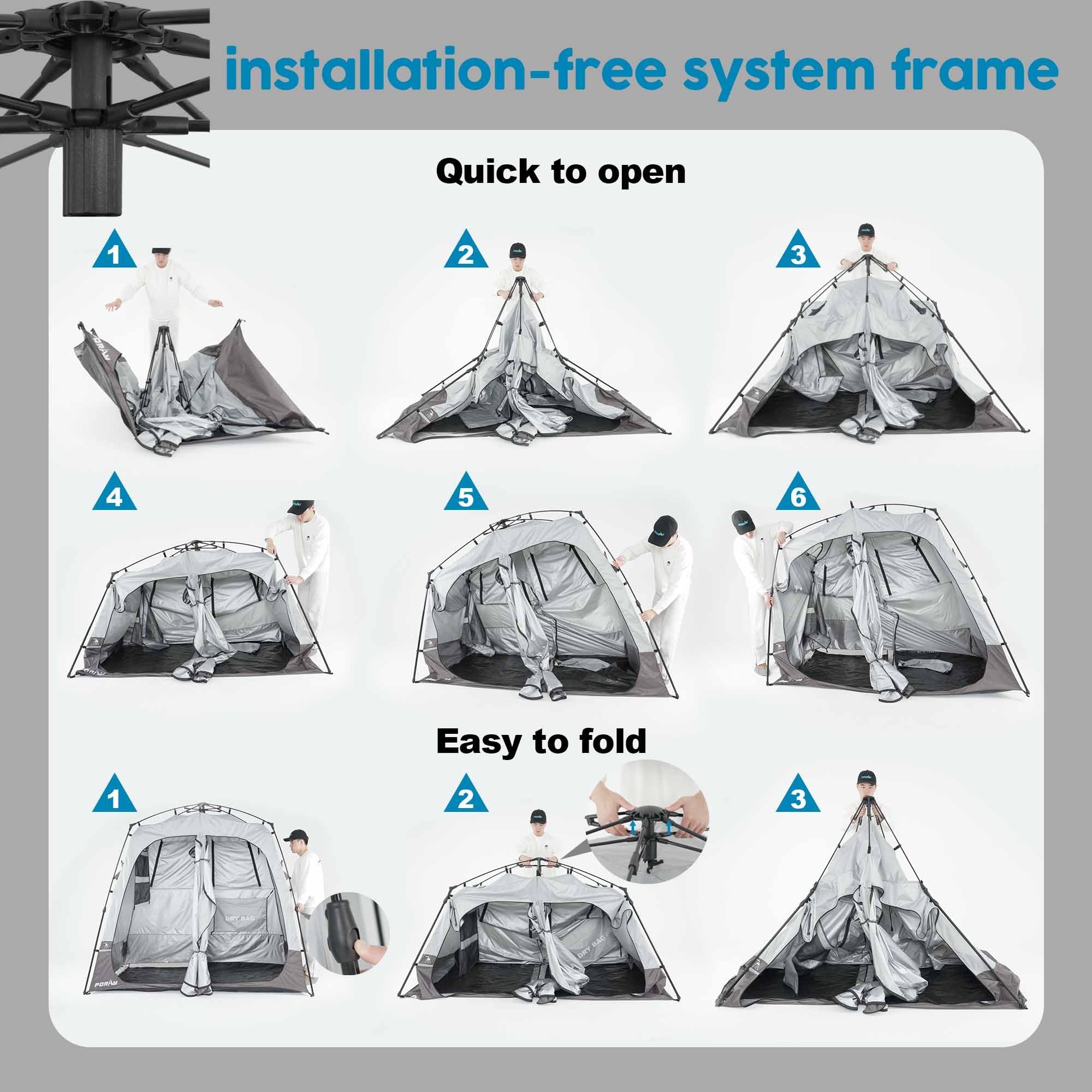 Porayhut supports up to 5L water; plan use without hanging water bags