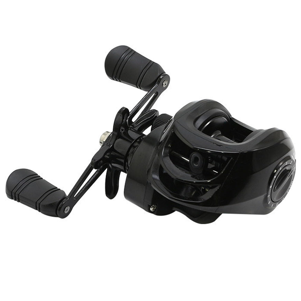 Porgeel fishing reels with handle in black for reliable casting.