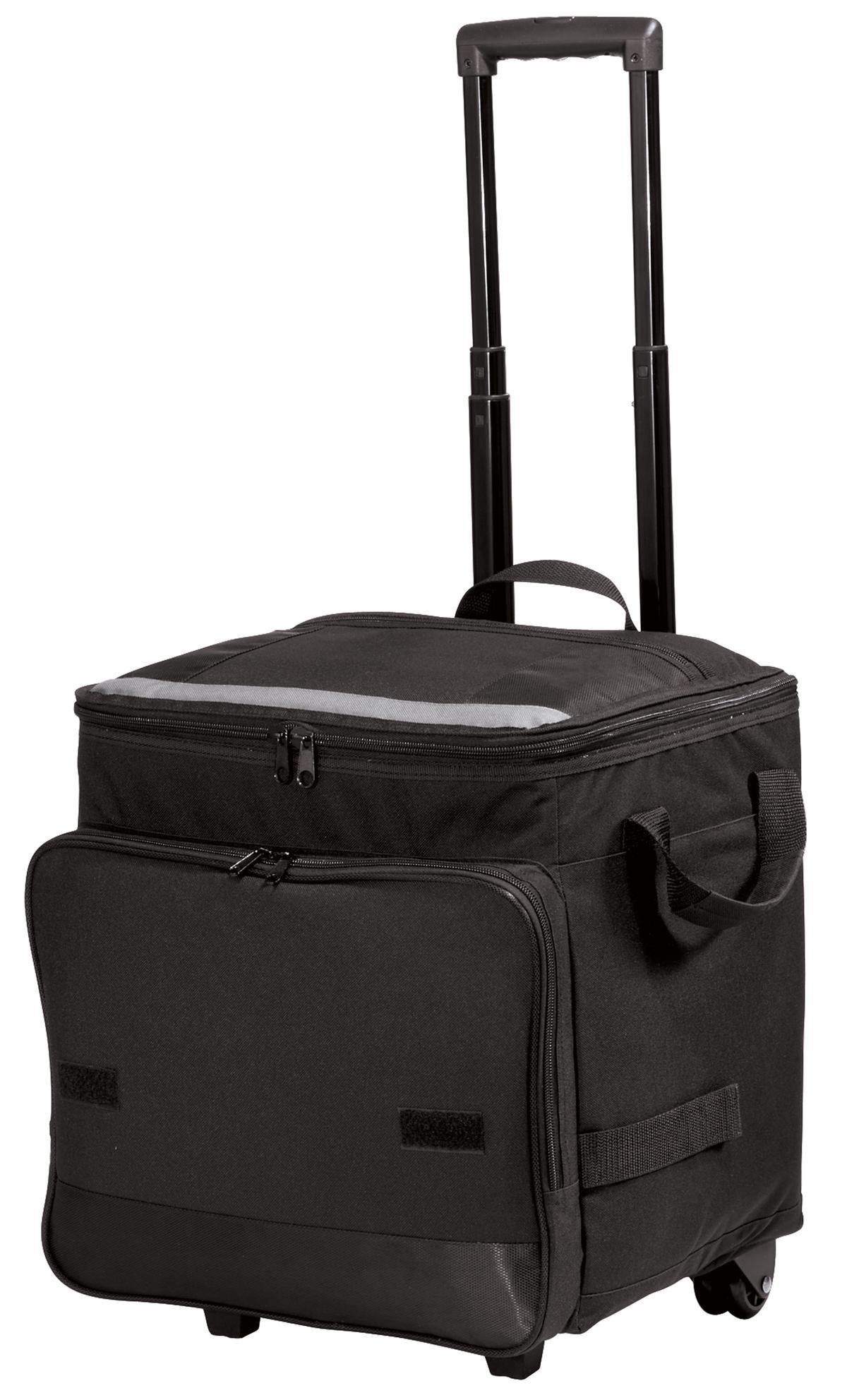 Port Authority rolling cooler with 48-can capacity, ideal for outdoor events.