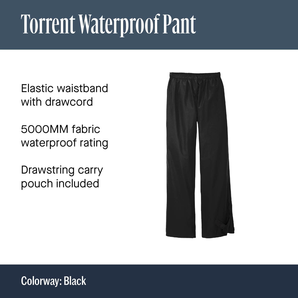 Port Authority Torrent Waterproof Pant black, lower leg gusset, fast on/off during sudden showers.
