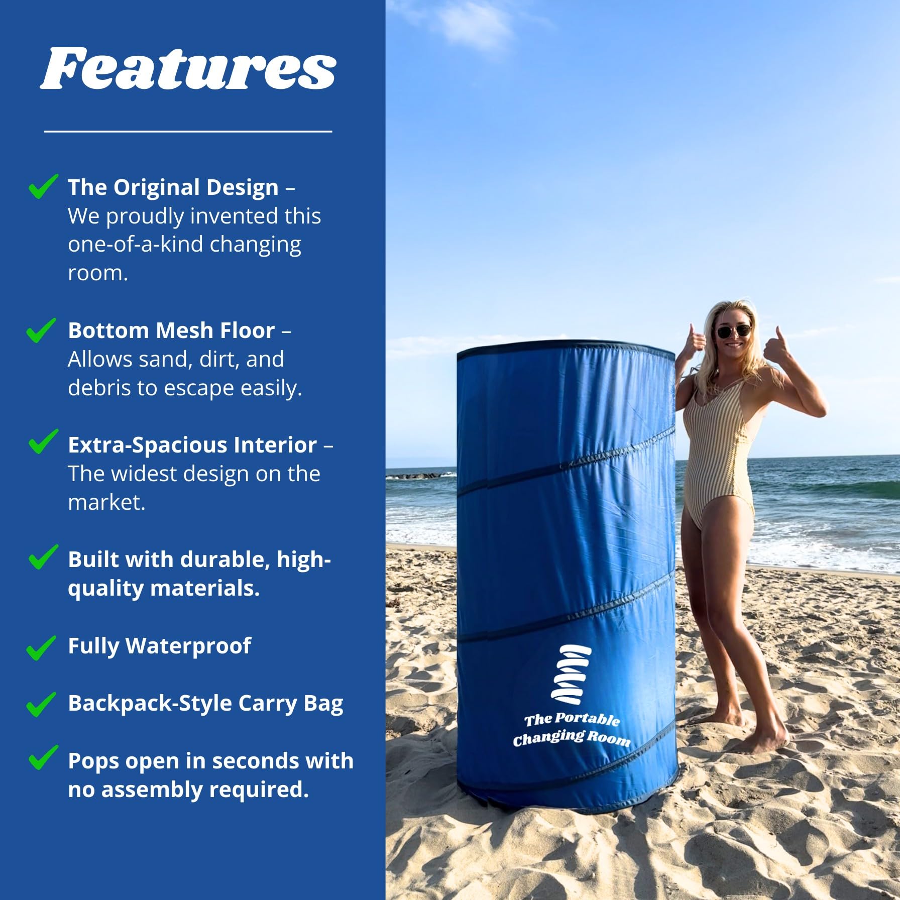 The Portable Changing Room stands 54 inches tall for comfortable headroom