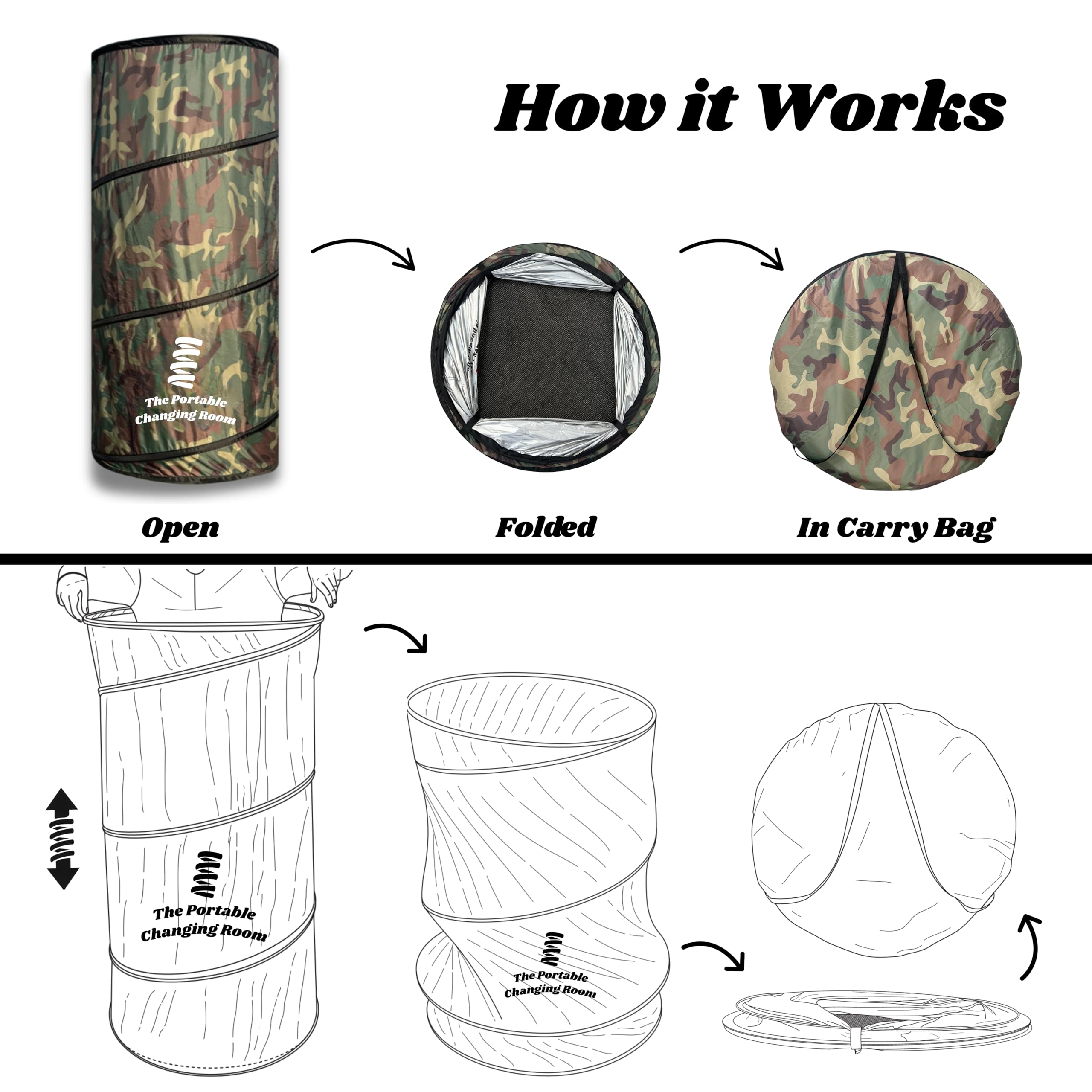 The Portable Changing Room carry bag allows flat folding and effortless transport.