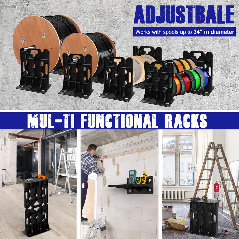 Interlocking, space-saving wire dispenser rack.