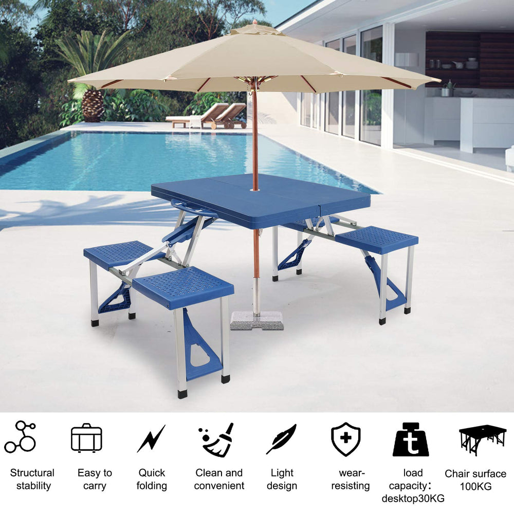 Portable Folding Picnic Table lightweight build, blue, quick setup for gatherings.