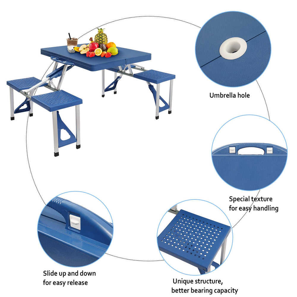 Portable Folding Picnic Table durable PS plastic blue for camping.