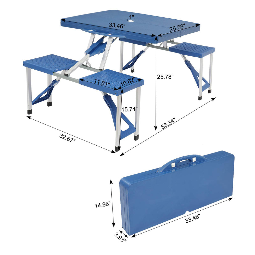 Portable Folding Picnic Table folded form blue, easy transport.