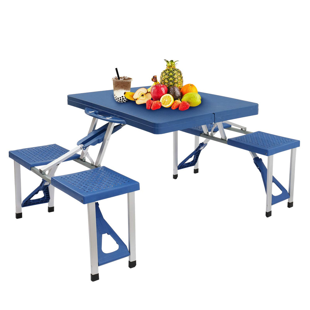 Portable Folding Picnic Table table in blue, ideal for easy outdoor meals.
