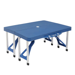 Portable Folding Picnic Table umbrella hole blue shade on sunny days.