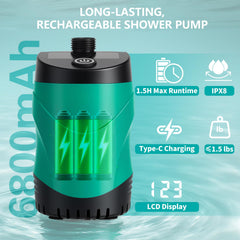 Portable Hot Shower LCD temperature display shows real-time water heat.