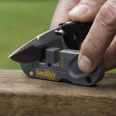 Compact portable sharpener 3.5 in by 1 in with 1 oz weight and lanyard hole