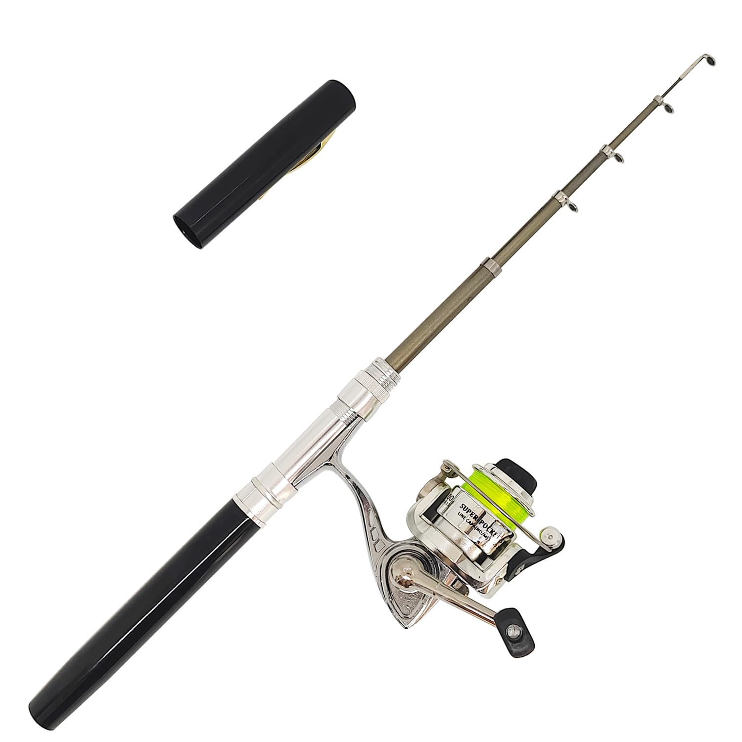Portable pocket-size pen fishing rod kit in black
