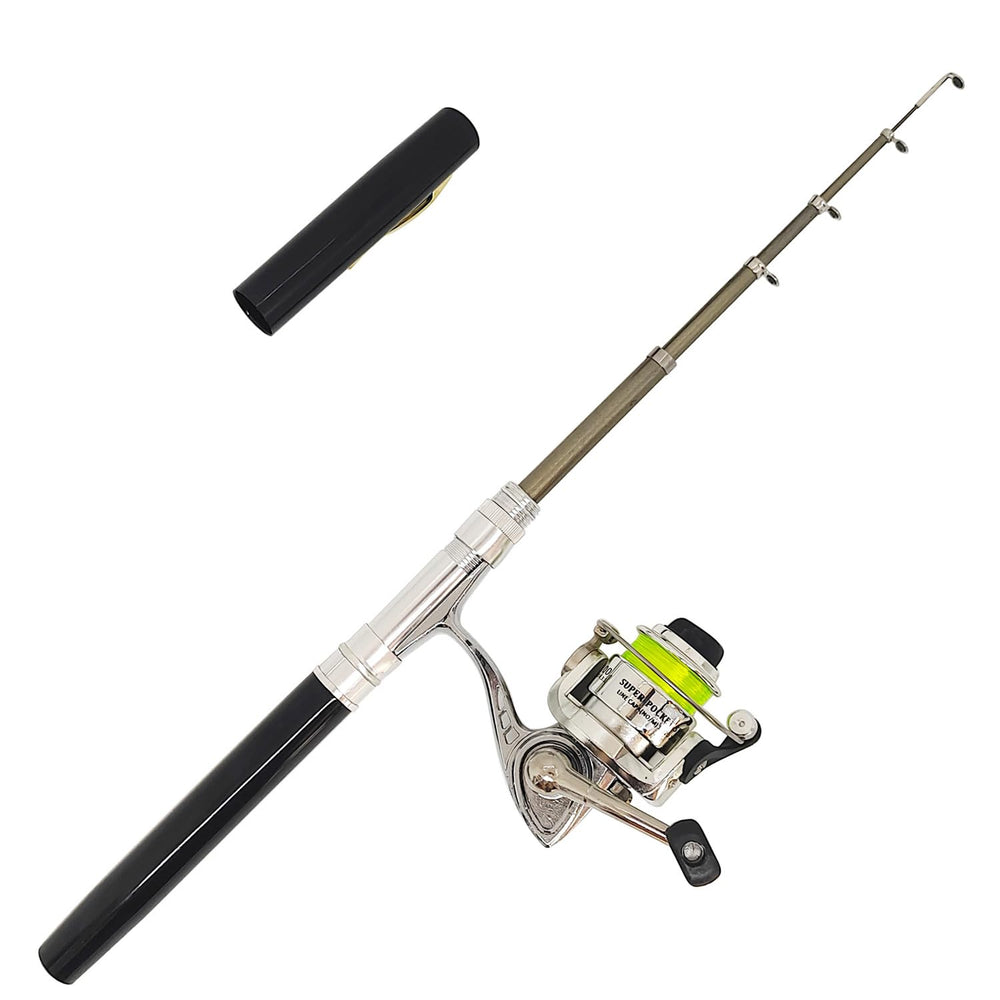 Portable pocket-size pen fishing rod kit in black