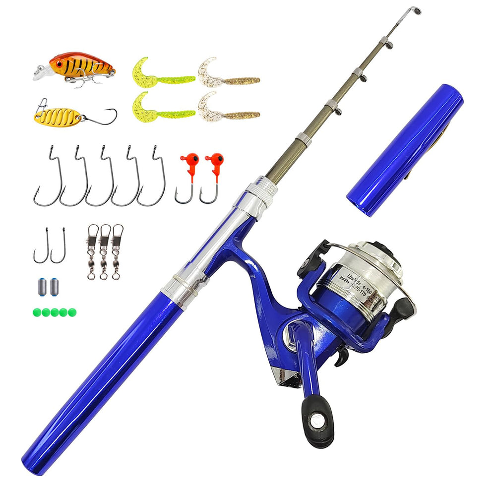 Portable mini pen-style fishing rod 38 inch Blue compact design