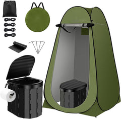 Portable Toilet Kit pop-up privacy tent setup for quick outdoor privacy.