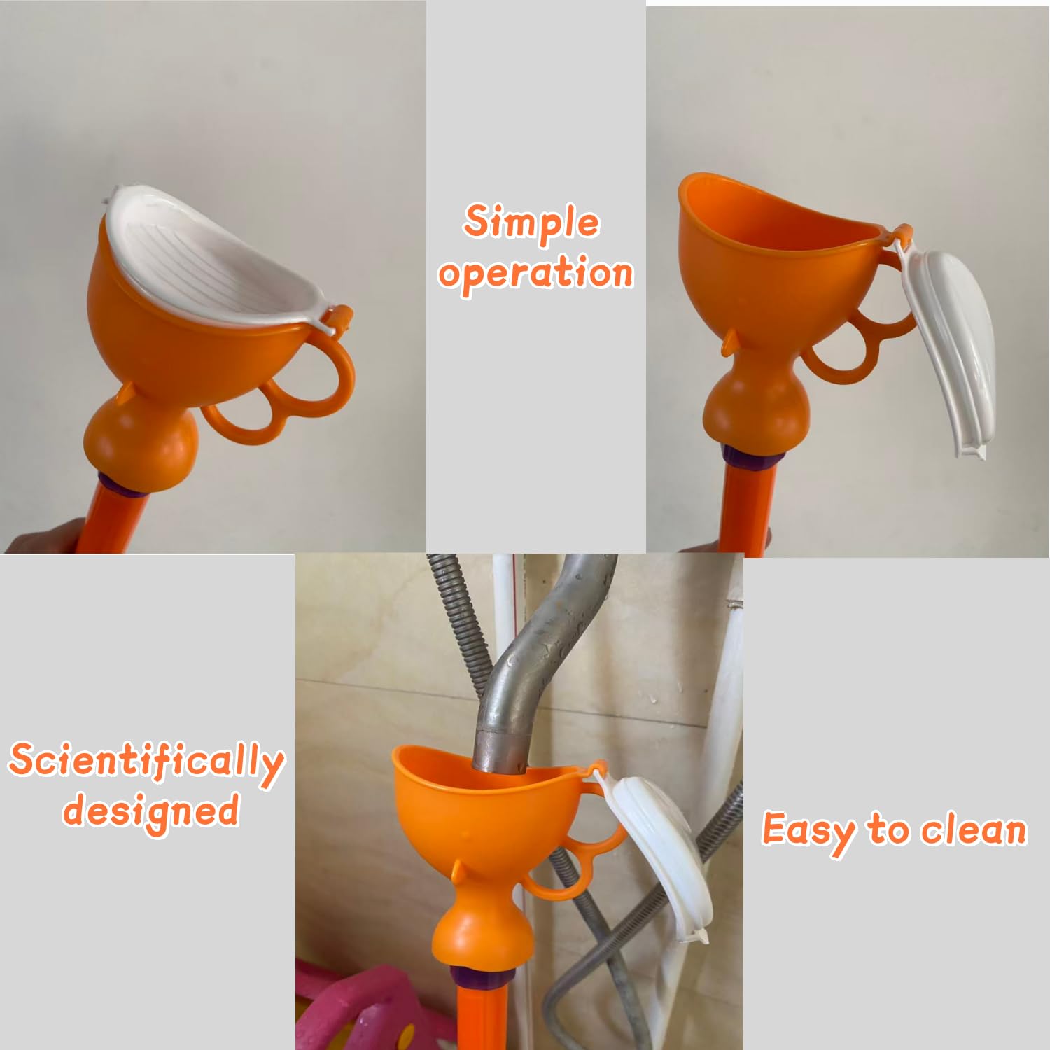 Portable urinal funnel bright orange color improves visibility in gear
